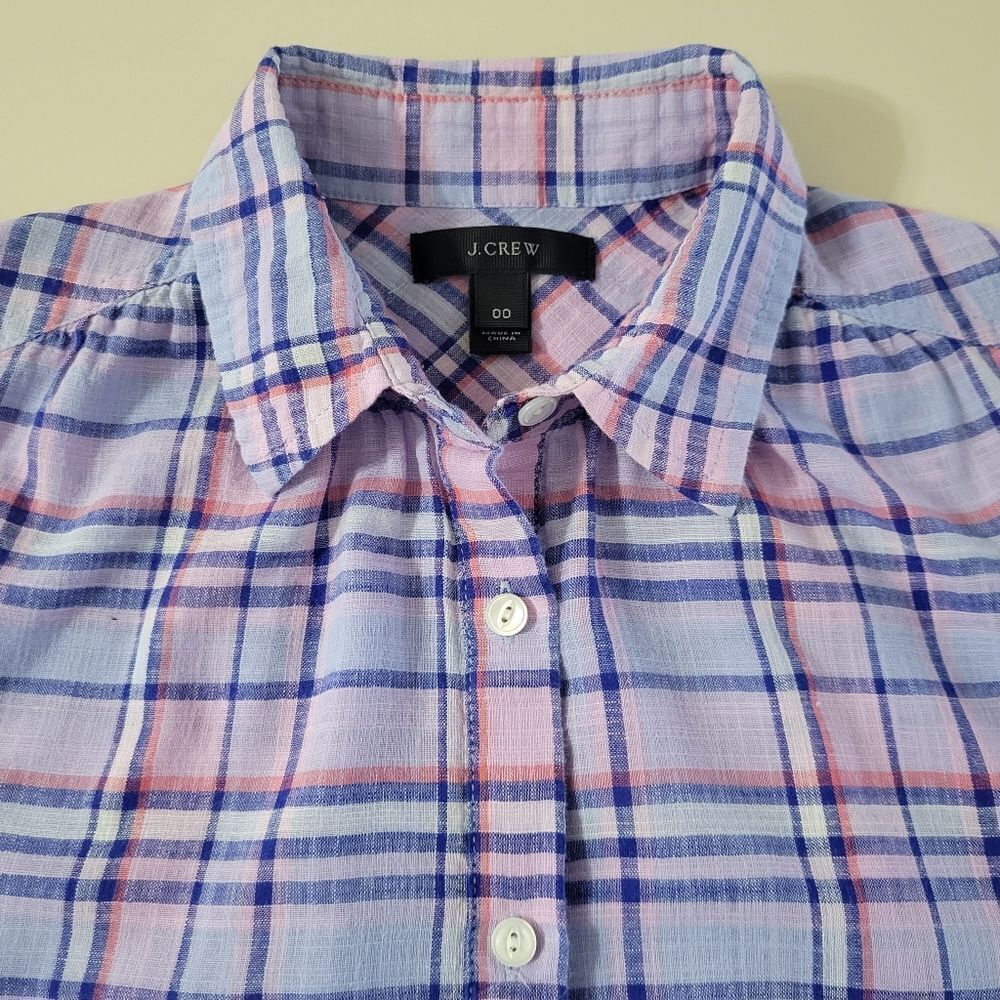 J. Crew Women's Gathered Henley Lilac Plaid Shirt - Picture 9 of 15